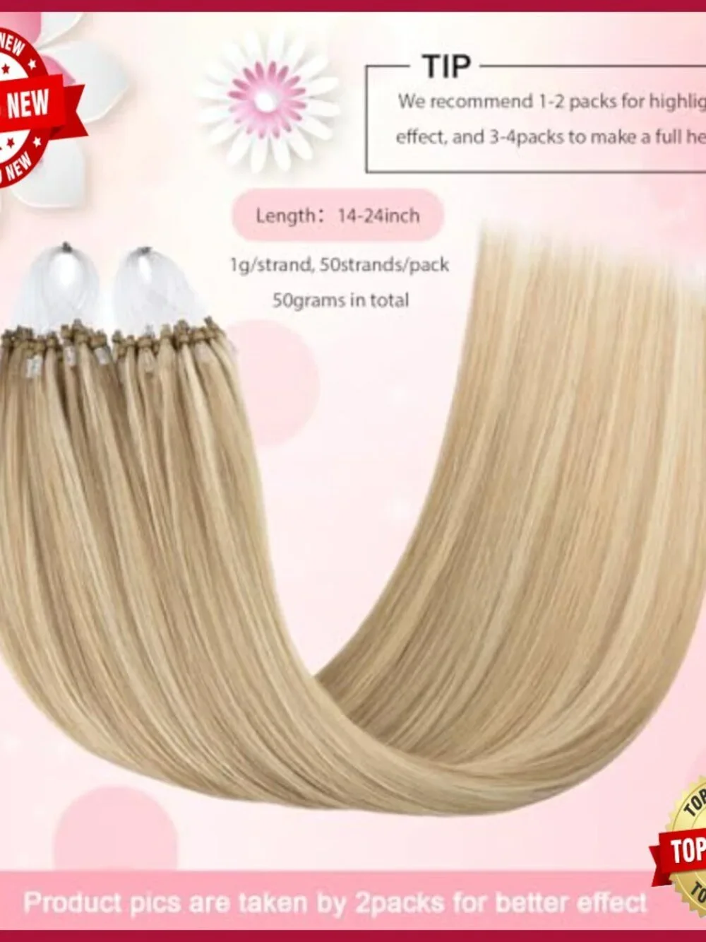 24 Inch Human Hair Extensions Micro Bead Loop 50g Pack Remy Quality